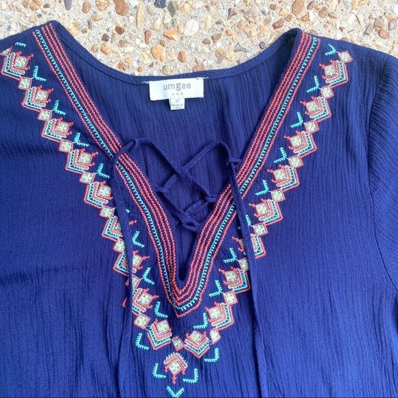 Umgee Boho Peasant Embroidered V-Neck Casual Dress Size M - Picture 2 of 8